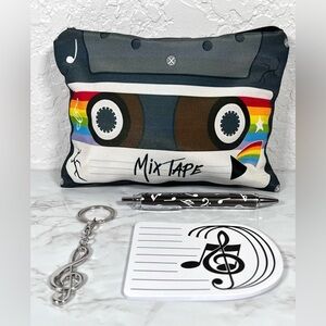 Retro Mix Tape Themed Canvas Pouch Bundle - Black & White, Rainbow, Brand New
